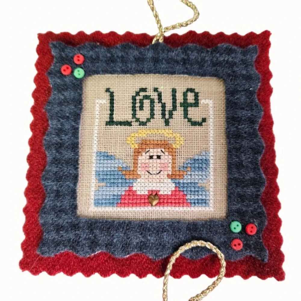 Christmas Cross Stitch Set of 7 Ornaments COMPLETED Lizzie Kate Blessings Charms
